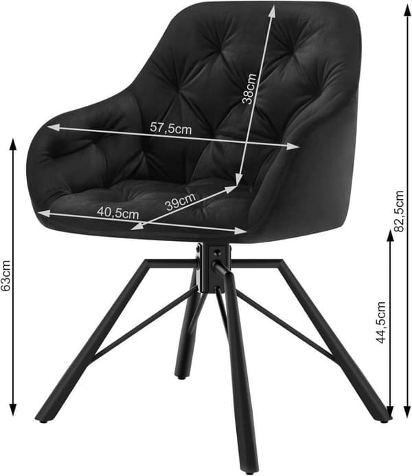 Rootz spisestuestol - Køkkenstol - Drejelig lænestol - Elegant design - 57,5 ​​cm x 82,5 cm x 53 cm - Fløjl og metal - 150 kg Kapacitet