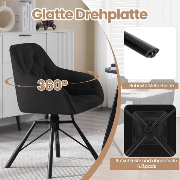 Rootz spisestuestol - Køkkenstol - Drejelig lænestol - Elegant design - 57,5 ​​cm x 82,5 cm x 53 cm - Fløjl og metal - 150 kg Kapacitet