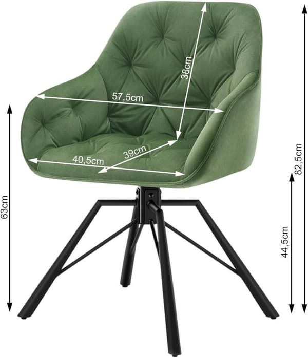 Rootz matstol - Vridbar köksstol - Sammetstoppad stol - Ergonomisk design - 57,5 ​​cm x 82,5 cm x 53 cm