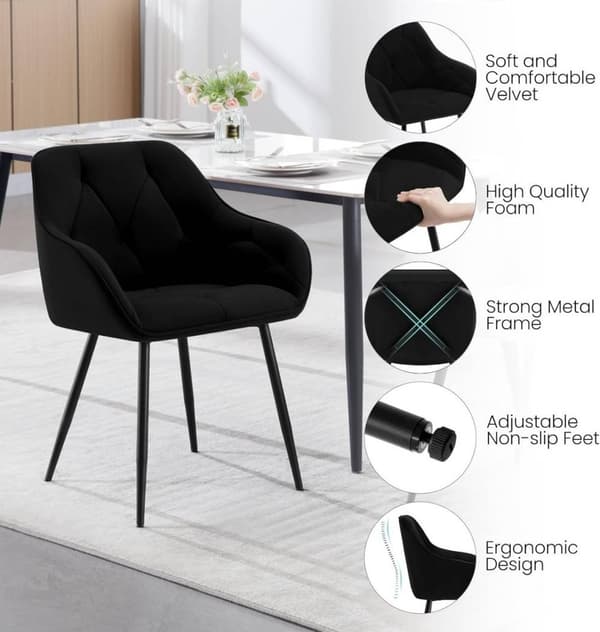 Rootz Matstol - Sammetsstol - Vadderad sits - Ergonomisk design - 56 cm x 83,5 cm x 53 cm - Modern stil - Stabila metallben