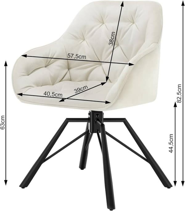 Rootz Matstol - Snurrstol - Köksstol - Ergonomisk design - 57,5 ​​cm x 82,5 cm x 53 cm - Sammet, Skum, Metall - Kräm, Grön, Grå, Svart, Turkos