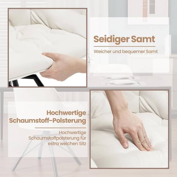 Rootz Matstol - Snurrstol - Köksstol - Ergonomisk design - 57,5 ​​cm x 82,5 cm x 53 cm - Sammet, Skum, Metall - Kräm, Grön, Grå, Svart, Turkos