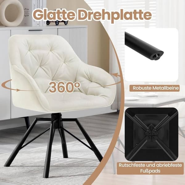 Rootz Matstol - Snurrstol - Köksstol - Ergonomisk design - 57,5 ​​cm x 82,5 cm x 53 cm - Sammet, Skum, Metall - Kräm, Grön, Grå, Svart, Turkos