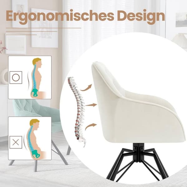 Rootz Matstol - Snurrstol - Köksstol - Ergonomisk design - 57,5 ​​cm x 82,5 cm x 53 cm - Sammet, Skum, Metall - Kräm, Grön, Grå, Svart, Turkos
