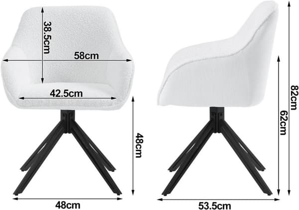 Rootz Spisestuestol - Drejelige sæder - Blødt Boucle stof - Fløjlstræk - Ergonomisk design - 58cm x 82cm x 53,5cm