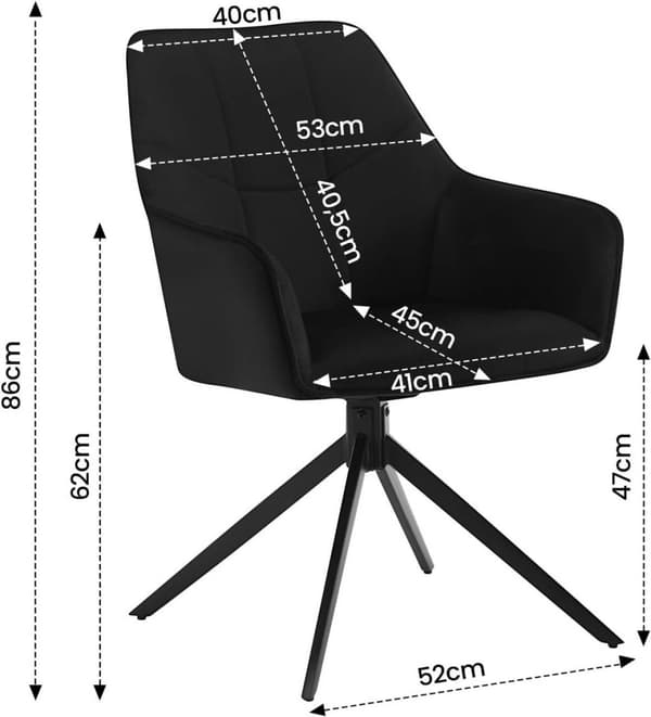 Rootz spisestuestol - Drejestol - Polstret stol - Fløjlsbetræk - 58cm x 86cm x 63,5cm - Ergonomisk design - Sæt med 4