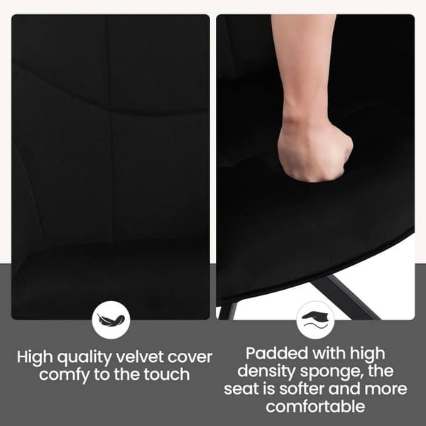 Rootz spisestuestol - Drejestol - Polstret stol - Fløjlsbetræk - 58cm x 86cm x 63,5cm - Ergonomisk design - Sæt med 4