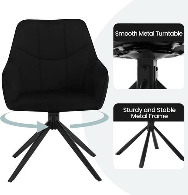 Rootz spisestuestol - Drejestol - Polstret stol - Fløjlsbetræk - 58cm x 86cm x 63,5cm - Ergonomisk design - Sæt med 4