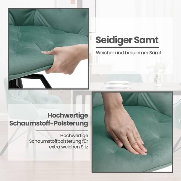 Rootz spisestuestol - Drejelig køkkenstol - Fløjlspolstret stol - Stabile metalben - Ergonomisk design - 57,5 ​​cm x 82,5 cm x 53 cm