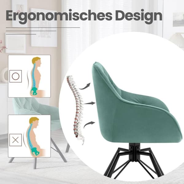 Rootz spisestuestol - Drejelig køkkenstol - Fløjlspolstret stol - Stabile metalben - Ergonomisk design - 57,5 ​​cm x 82,5 cm x 53 cm