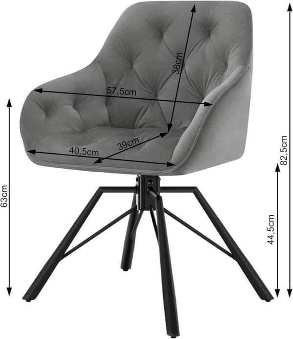 Rootz spisestuestol - Velvet drejestol - 360° drejelig - Ergonomisk design - 57,5 ​​cm x 82,5 cm x 53 cm - Creme/Mørkegrøn/Mørkegrå/Sort/Turkis