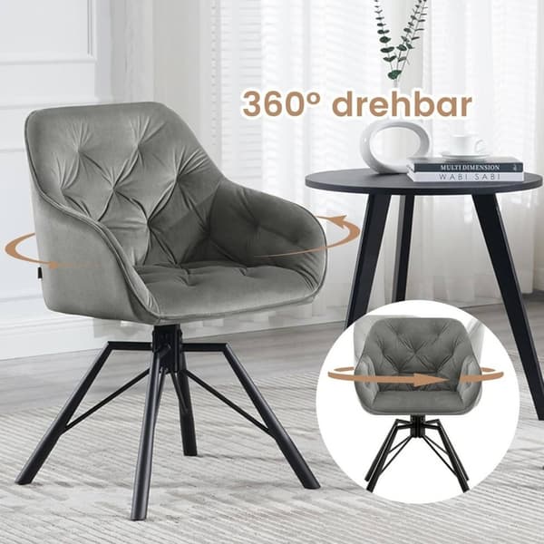 Rootz spisestuestol - Velvet drejestol - 360° drejelig - Ergonomisk design - 57,5 ​​cm x 82,5 cm x 53 cm - Creme/Mørkegrøn/Mørkegrå/Sort/Turkis
