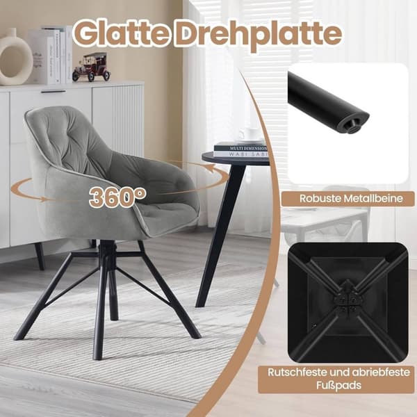 Rootz spisestuestol - Velvet drejestol - 360° drejelig - Ergonomisk design - 57,5 ​​cm x 82,5 cm x 53 cm - Creme/Mørkegrøn/Mørkegrå/Sort/Turkis