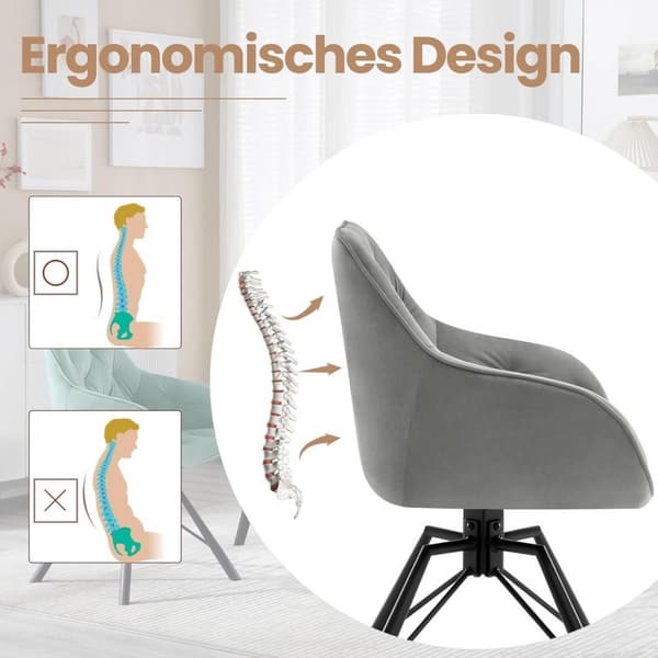 Rootz spisestuestol - Velvet drejestol - 360° drejelig - Ergonomisk design - 57,5 ​​cm x 82,5 cm x 53 cm - Creme/Mørkegrøn/Mørkegrå/Sort/Turkis