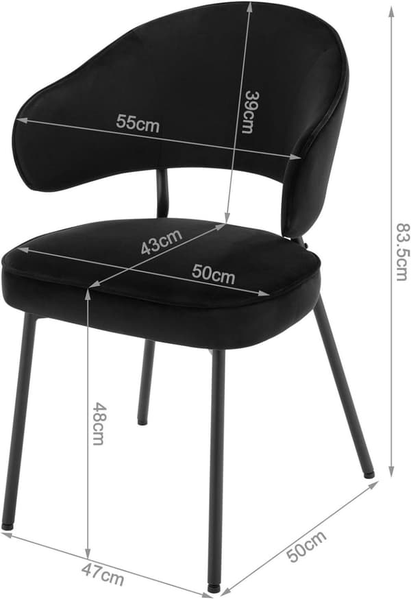 Rootz spisestuestol - Fløjlssæde - Metalstel - Ergonomisk design - 54 cm x 83,5 cm x 52 cm - Moderne stil - Komfortabel - Robust