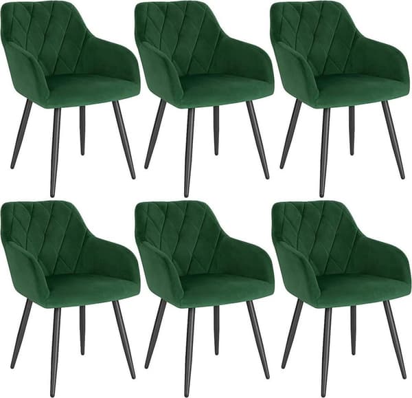 Rootz spisestuestolesæt - Fløjlsstole - Polstrede sæder - Ergonomisk design - 44 cm x 42,5 cm x 46,5 cm - Robuste metalben - Pakke med 6
