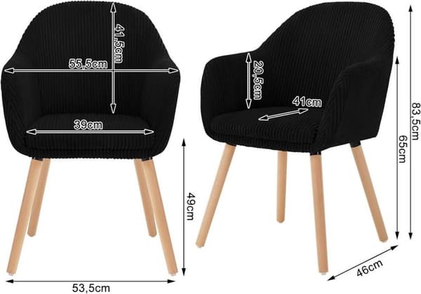 Rootz spisestuestolesæt - fløjl lænestol - polstret stol - høj komfort - 55,5 cm x 83,5 cm x 56,5 cm