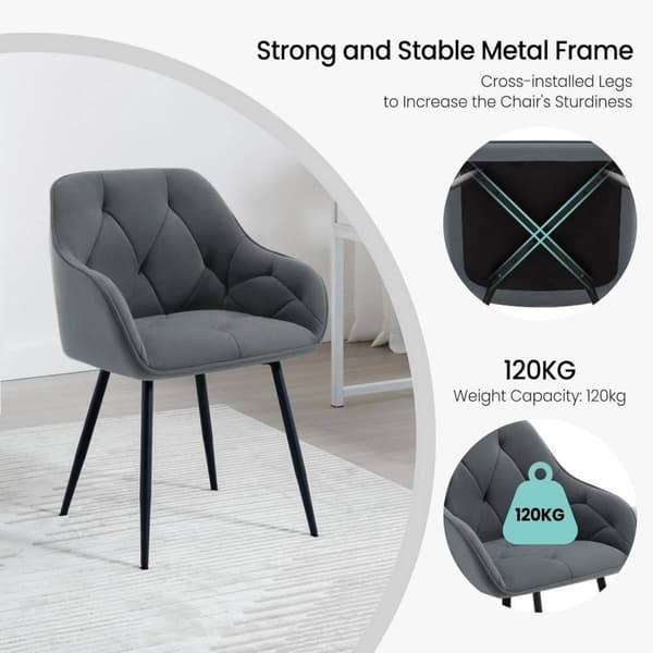 Rootz spisestuestolesæt - polstret stol - fløjls spisestuestole - Robuste metalben - Ergonomisk design - 56cm x 83,5cm x 53cm