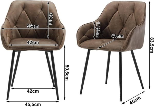 Rootz matstolsset med 6 - Vintage stolar i konstläder - Bekväma sittplatser - Robusta metallben - Ergonomisk design - 56 cm x 83,5 cm x 53 cm