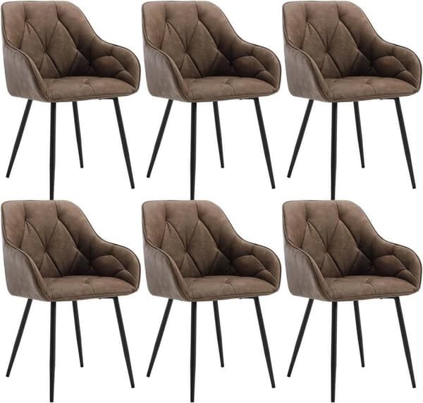 Rootz spisestuestolesæt med 6 - Vintage stole i imiteret læder - Komfortable siddepladser - Robuste metalben - Ergonomisk design - 56 cm x 83,5 cm x 5