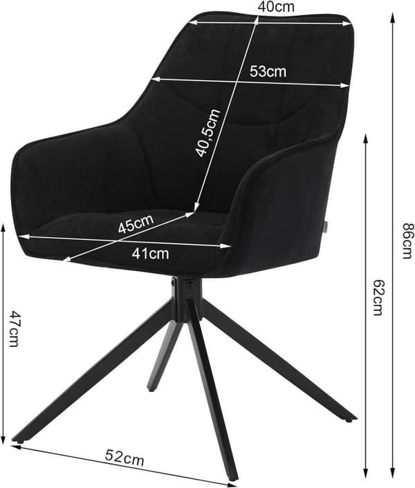 Rootz spisestuestolesæt - Drejestol - Polstret lænestol - Ergonomisk design - 58cm x 86cm x 63,5cm - Mørkegrå - Sort - 150 kg Kapacitet