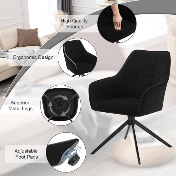 Rootz spisestuestolesæt - Drejestol - Polstret lænestol - Ergonomisk design - 58cm x 86cm x 63,5cm - Mørkegrå - Sort - 150 kg Kapacitet