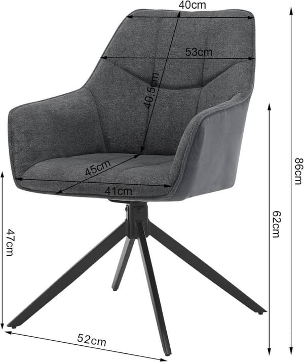 Rootz matstolar Set med 4 - Vridstolar - Vadderade säten - Chenille & Corduroy - 58cm x 86cm x 63,5cm