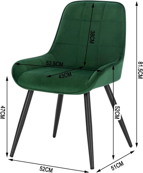 Rootz spisestuestolesæt - Polstrede stole - Køkkenstol - Fløjlsbetræk - Ergonomisk design - 38 cm x 43 cm - 81,5 cm x 47 cm - Bæreevne 120 kg