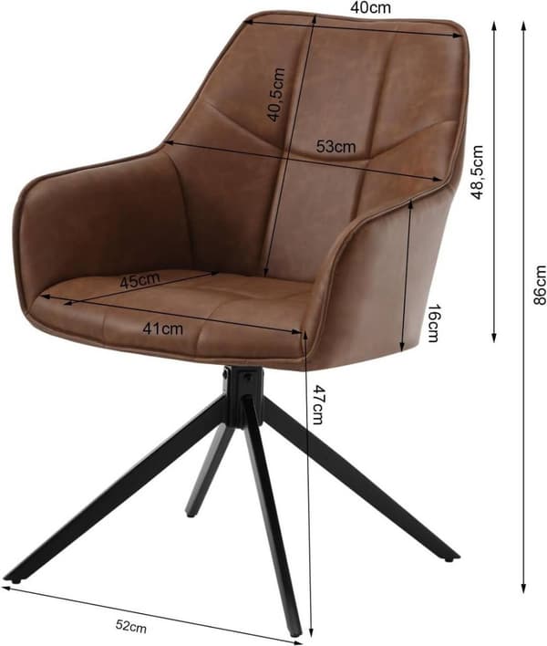 Rootz drejelig spisestuestol - Vintage stol i imiteret læder - polstret sæde - 360° rotation - 58 cm x 86 cm x 63,5 cm