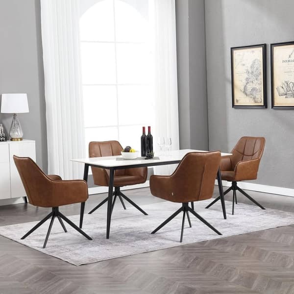 Rootz drejelig spisestuestol - Vintage stol i imiteret læder - polstret sæde - 360° rotation - 58 cm x 86 cm x 63,5 cm