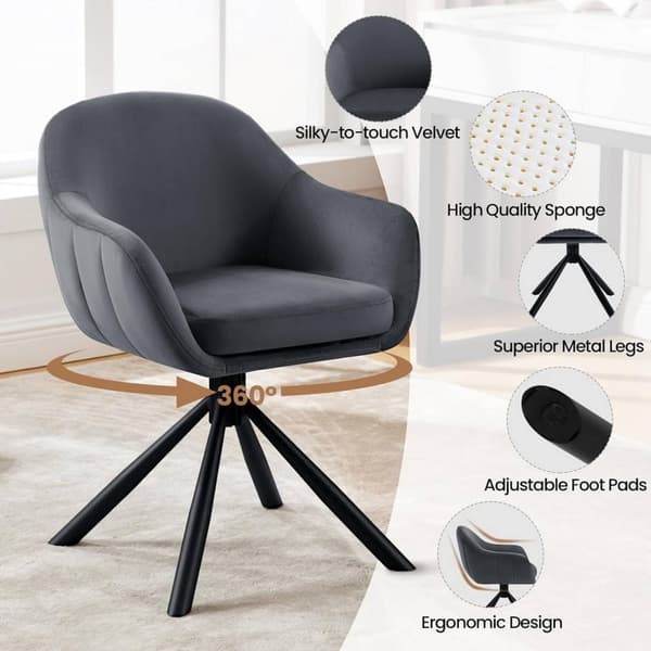 Rootz Swivel Dining Chair - Modern - Sammet - Mjuk skumvaddering - 57cm x 79cm x 62cm - 360° rotation - Ergonomisk design