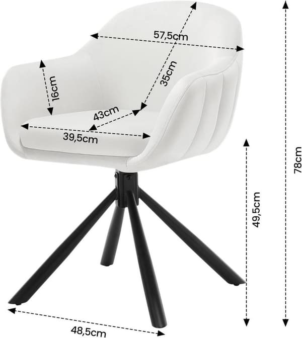 Rootz drejelig spisestuestol - Fløjlsstol - Komfortabel stol - 360° rotation - Skum af høj kvalitet - 57 cm x 79 cm x 62 cm