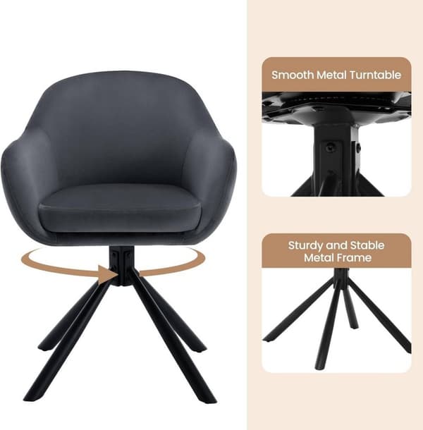 Rootz drejelig spisestuestol - Fløjlslænestol - Rullefri mekanisme - Robuste metalben - Ergonomisk design - 57cm x 79cm x 62cm