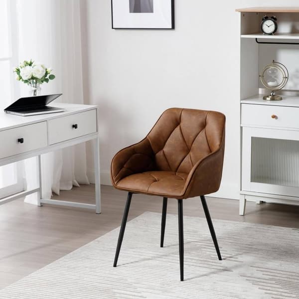 Rootz Vintage keinonahkaiset ruokapöydän tuolit x 2 - ruskea - tummanruskea - ergonomiset käsinojat - tukevat metallijalat - 56 cm x 83,5 cm x 53 cm