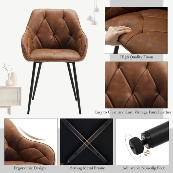 Rootz Vintage keinonahkaiset ruokapöydän tuolit x 2 - ruskea - tummanruskea - ergonomiset käsinojat - tukevat metallijalat - 56 cm x 83,5 cm x 53 cm