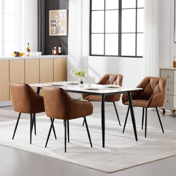 Rootz Vintage keinonahkaiset ruokapöydän tuolit x 2 - ruskea - tummanruskea - ergonomiset käsinojat - tukevat metallijalat - 56 cm x 83,5 cm x 53 cm