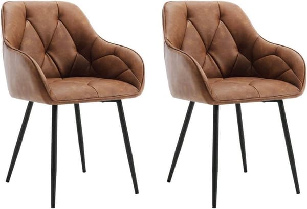 Rootz Vintage keinonahkaiset ruokapöydän tuolit x 2 - ruskea - tummanruskea - ergonomiset käsinojat - tukevat metallijalat - 56 cm x 83,5 cm x 53 cm