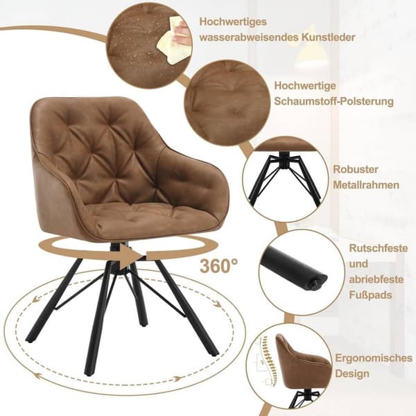 Rootz pyörivä ruokatuoli - keittiön tuoli - pyörivä nojatuoli - keinonahka - ergonominen muotoilu - 57,5 ​​cm x 82,5 cm x 53 cm