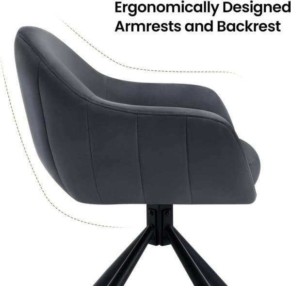 Rootz Drejelige spisestuestole - Fløjlslænestol - Rullefrit design - Blød skumpolstring - 57cm x 79cm x 62cm. Sæt med 2 - Mørkegrå & Beige