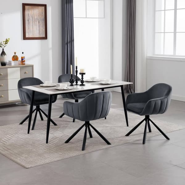 Rootz Drejelige spisestuestole - Fløjlslænestol - Rullefrit design - Blød skumpolstring - 57cm x 79cm x 62cm. Sæt med 2 - Mørkegrå & Beige