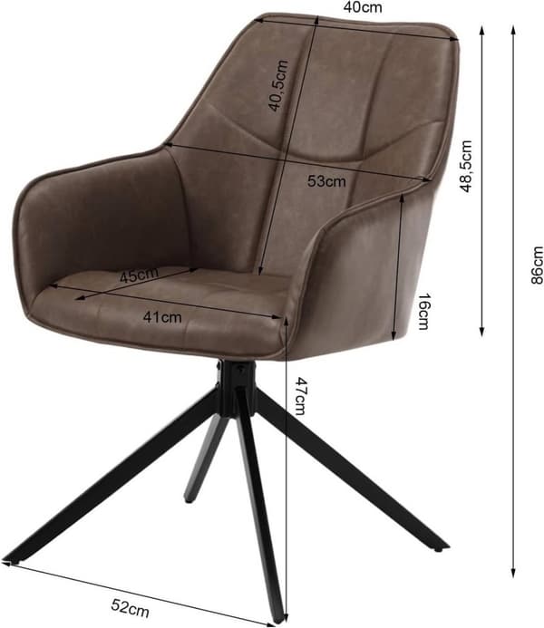 Rootz drejelig spisestuestol - Polstret stol - Vintage kunstlæder - Ergonomisk design - 58cm x 86cm x 63,5cm