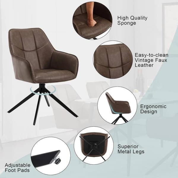 Rootz drejelig spisestuestol - Polstret stol - Vintage kunstlæder - Ergonomisk design - 58cm x 86cm x 63,5cm