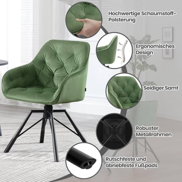 Rootz Velvet kääntyvä ruokapöydän tuoli - Keittiön tuoli - Moderni tuoli - Ergonominen muotoilu - 57,5 ​​cm x 82,5 cm x 53 cm
