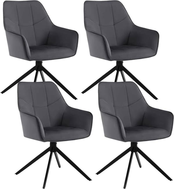 Rootz Velvet spisestuestole Sæt med 4 - Drejestole - Polstrede sæder - Solide metalben - Ergonomisk design - 58 cm x 86 cm x 63,5 cm