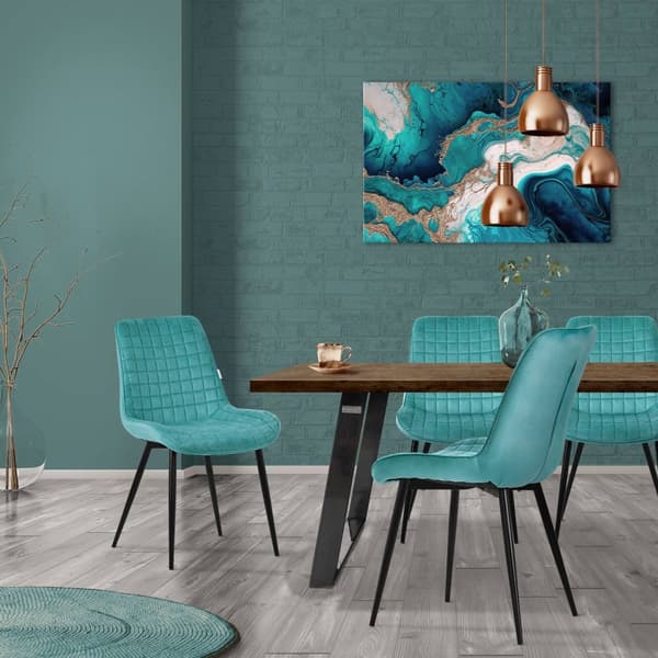 ML-Design ruokasalin tuolit 2 kpl, petroli, samettiistuin mustilla metallijaloilla, keittiön tuolit selkänojalla, olohuoneen tuolit, pehmustetut