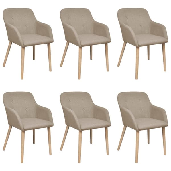 Matstolar 6 st beige tyg och massiv ek