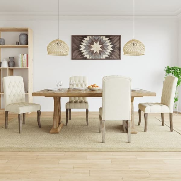 Matstolar 4 st beige linnedesign tyg