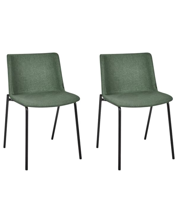 Sett med 2 Spisestoler Grønn Polyester Stoff Metallben Polstret Stilfull Spisestue