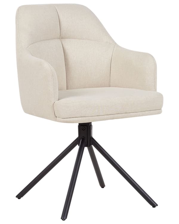 Sæt med 2 beige polstrede drejestole med sorte metalben lænestole til spisestue og stue i retrostil