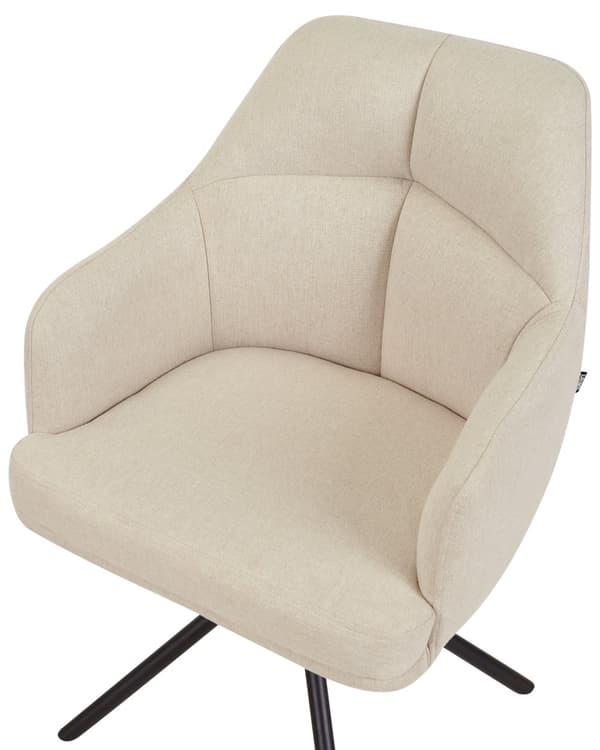Sæt med 2 beige polstrede drejestole med sorte metalben lænestole til spisestue og stue i retrostil